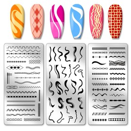 PH PandaHall 3pcs Line Texture Nail Stamping Plate, Frame Nail Stamper Border Nail Art Stencils Tip Nail Printing Template Stainless Steel Nail Image Plates for Nail Art Design Manicure Salon