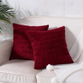 Smile of hope Christmas Burgundy Decorative Throw Pillow Covers 16x16 Inch Set of 2, Corduroy Soft Striped Boho Couch Pillow Covers Modern Farmhouse Home Decor for Sofa Neutral Living Room Bed