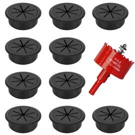 10 Pcs 60mm Desk Grommets, Cable Wire Grommet with Hole Saw, Computer Desk Cable Hole Cover for Home, Office, School, Meeting Room, (Black)