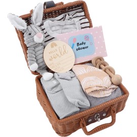 Set de para bebé, Regalos 9 en 1 para Baby Shower, Cesta de para bebé Nuevo, Relajante, para Aliviar el Dolor de Encías, Tarjeta de Felicitación, Cesta de Calcetines