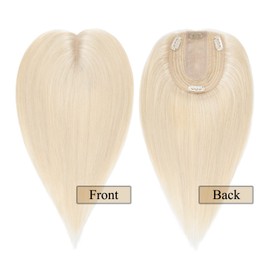 MY-LADY Human Hair Toppers for Women Real Human Hair for Thinning Hair 10 * 12CM Silk Base Hairpieces No Bangs 130% Density Clip in Remy Hair Pieces 18 Inch #60 Platinum Blonde