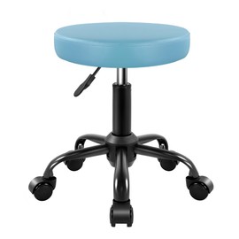 KKTONER Round Rolling Stool Height Adjustable Stool PU Leather Chair with Wheels Salon Spa Drafting stools Small Sky Blue
