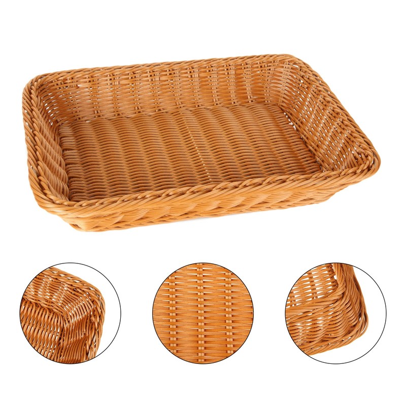 GOYADA 3PCS Rectangular Handmade Wicker Storage Baskets, 35x25x7cm Poly Wicker