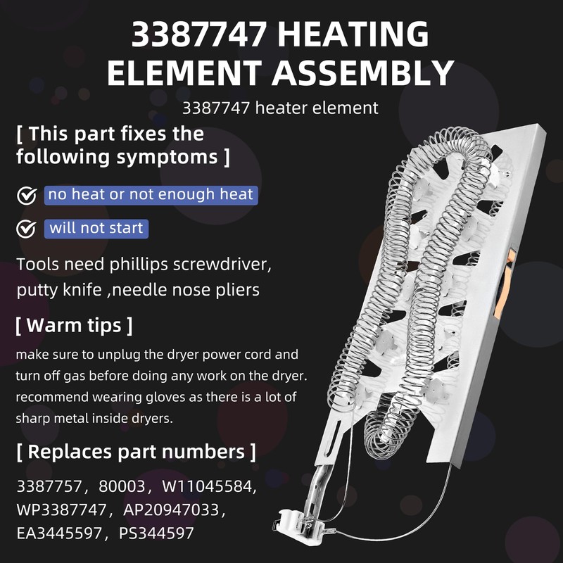 【Upgraded】WP3387747 3387747 Dryer Heating Element for Whirlpool Cabrio Duet Kenmore