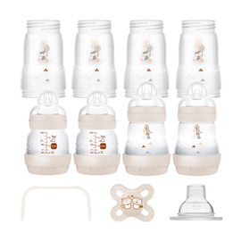 MAM Easy Start Anti-Colic Baby Bottle Set, Base Valve to Prevent Colic, 15 Pieces, Self-Sterilising, Colour: Sand / Cream / Beige / Almond