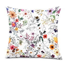 XUNLURY Colorful Floral Botanical Pillow Covers 18x18, Flower Floral Room Decor, Rustic Cottagecore Wildflower Plants Decorative Throw Pillow Covers for Bedroom Living Room Home Office