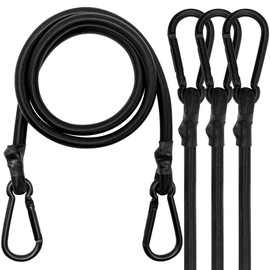 Bungee Cords with Carabiner, 32 Inch Long Heavy Duty Bungee Cords with Carabiner Clip Outdoor, 1/3 Inch Black Extra Strong Elastic Rope with Carabiner Hooks for Camping, Tarps, Bike Rack, Tent, 4 Pack