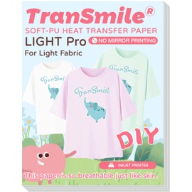 TranSmile PU-Heat Transfer Paper for T Shirts (20 Sheets, 8.5 x 11'') Printable Heat Transfer Vinyl for Light Fabrics Iron on Transfers for Inkjet Printer (L-pro-20)