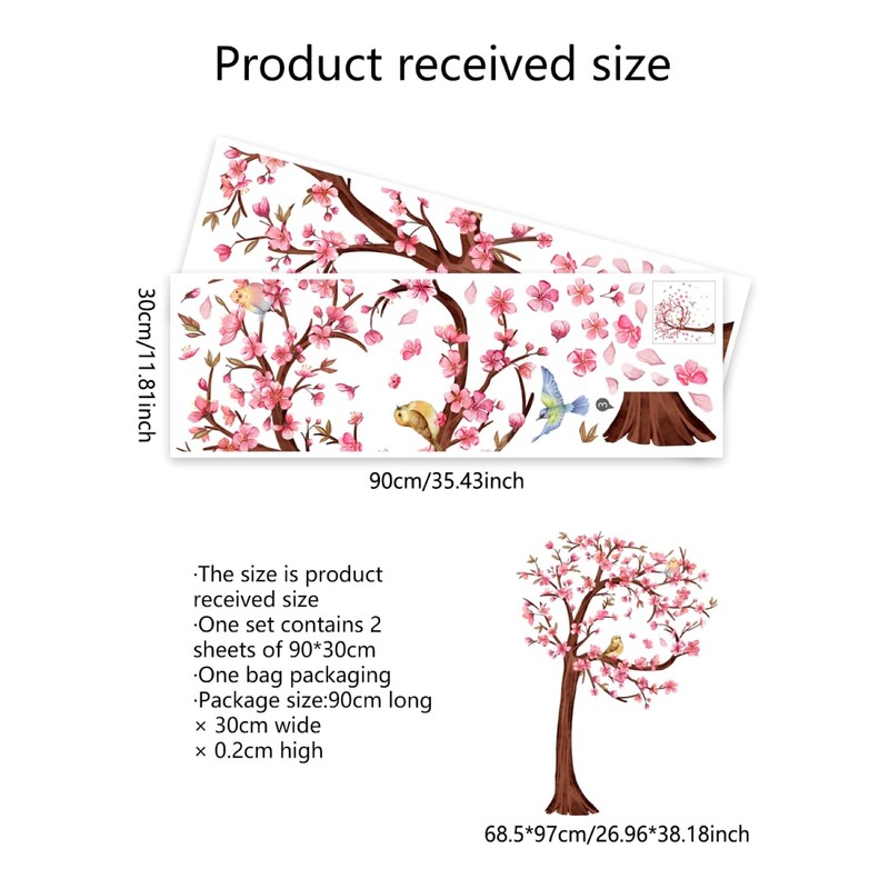 3D Flower Tree Wall Decals Peel and Stick Large Cherry