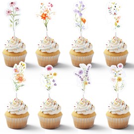 Maxqzin 36Pcs Wildflower Cupcake Toppers Baby in Bloom Cupcake Toppers Wildflower Birthday Decorations Wildflower Baby Shower Decor Floral Themed Party Supplies for Gilrs Women Party Supplies