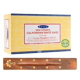 Satya Nag Californian White Sage incense Sticks - Hand Rolled | Full Box of 12 | With DHS Incense Stick Holder | Used for Aromatherapy, Yoga, Meditation, and Relaxation