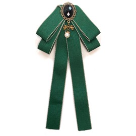 aoozleny Bow Tie For Women, Pre-Tied Ribbon Tie Adjustable Neck Tie with Rhinestone for Collared Blouse Shirt Dress (dark green)