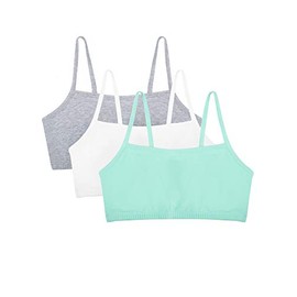 Fruit of the Loom Women's Spaghetti Strap Cotton Pull Over 3 Pack Sports Bra, Mint Chip/White/Grey Heather, 34