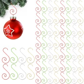 80 Pcs Christmas Ornament Hooks Bauble Christmas Tree Decorations S-shaped Ball Hangers Metal Hooks Christmas Gold Silver Red Green for Tree Decorations Ornament Home Party (50mm)