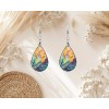 Twisted R Design Rainbow Palm Leaves Print Wood Dangle Teardrop