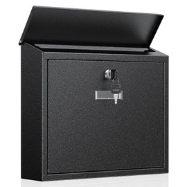 Uniclife Wall Mount Mailbox for Outside, Large Locking Mailbox with Key Lock, Security Mail Box, Postbox for House, Safe Key Drop Case, Steel Cash Drop Case for Home Office School, Black