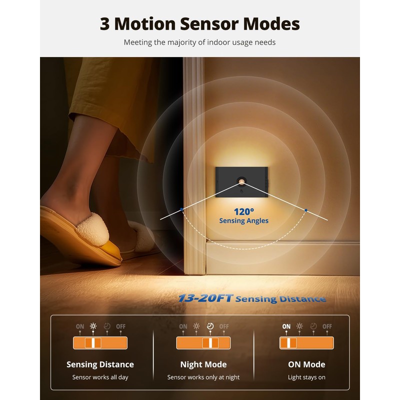 wowatt 6 Packs Rechargeable Motion Sensor Stair Light Black (Magnetic