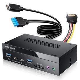 GRAUGEAR Lector de Tarjetas de Panel Frontal USB 3.2 de 5.25 Pulgadas y 10 Gbps con Puertos de Audio, Lector de Tarjetas Interno SD/microSD, USB 3.2 T