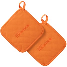 Guy Fieri's Flavortown Kitchen Essentials Bundles, Orange Flame 2-Piece Pot Holders Set, High Heat Resistant up to 450°F, Durable Cotton, Ideal for Cooking, Grilling & Hot Cookware