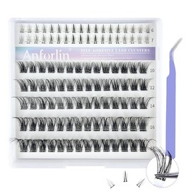Pestañas autoadhesivas de 10 a 18 mm con pestañas inferiores de 6 a 7 mm, kit de grupos de pestañas naturales con pinzas para pestañas, pestañas postizas con rizo en C, sin necesidad de pegamento,