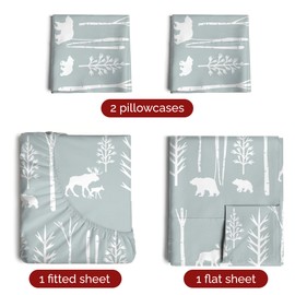 Queen Christmas Woodland Scene Sheet Set - Holiday Xmas Pattern Bedding Set - Deep Pockets - Snug Fit - 4 Piece - Wrinkle Free - Cooling Festive Winter - Holiday Sheets for Women, Men, Kids & Teens