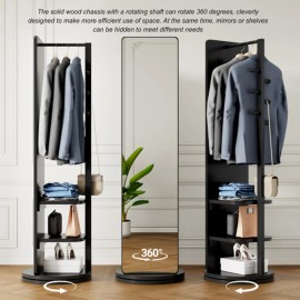 OVS 360 Rotating 66 Inch Multifunctional Full Length Mirror with Coat Rack Space Saving Blackcolor: Black, size: 17.72 x 17.72 x 65.75 inches