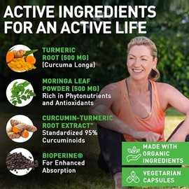 PIUS NATURE Cúrcuma Moringa Cúrcuma Orgánica Suplementos De Curcumina Y Moringa Orgánica En Polvo 120 Cápsulas Vegetales Suplemento Para Mujeres Y Hom
