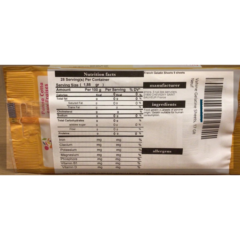 Vahine Feuilles de Gelatine French Gelatin Sheets 9 sheets