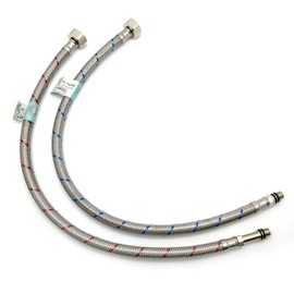 2 x WRAS Approved 500mm M10 (10mm) x 1/2" Flexible Pipe Tap Connector (9mm Inner bore) Stainless Steel Braided