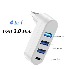 4 in 1 [90°/ 180° Degree Rotation] USB 3.0 Hub, Multi-Port Adapter with 3 USB Ports and 1 USB C Power and Data Port, USB 3.0 Hub Compatible with Laptop/Table/Cellphone/Keyboard/Printer/MacBook