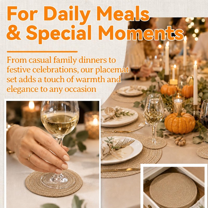 KASURE 8 Pieces Round Placemats Set, 30 cm Placemats(4) and
