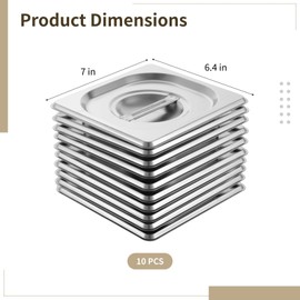 10 Pcs Stainless Steel 1/6 Pan Covers, Universal Steam Table Lids with Handle for Commercial and Home Use