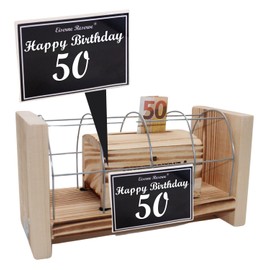 Original Funny Money Gifts for 50th Birthday Gift Ideas for Men and Women - Iron Reserve Grid Box - Text B/W Happy Birthday 50