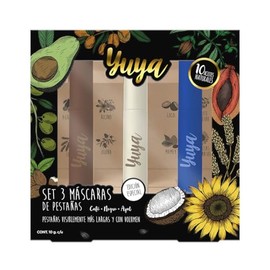 Yuya - Rimel - Mascara de pestañas - 10 aceites naturales - 10g c/u (Negra, Café, Azul, Pack Mascara 3 pzs)