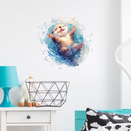 RoyoLam Cartoon Otter Floating On the Water Wall Decal Nursery Animal Wall Sticker Removable Peel and Stick Wall Art Decor for Kid Baby Classroom Preschool Bathroom Living Room Playroom Bedroom School