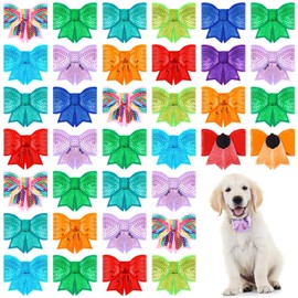 Jutom 40 Pcs Sequin Dogs Collar Bow Ties Sequin Attachment Slide Dog Collar Removable Bowties with Elastic Bands Adjustable Pet Dog Bowties Holiday Dog Grooming Bow Ties for Small Dog Collar Charms