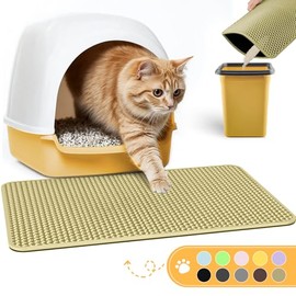 Cat Litter Mat - 23.2'' x 14.6'' Small Litter Trapping Mat, Easy to Clean Litter Box Mat, Waterproof, Urine-Proof, Non-Slip Kitty Litter Mats for Floor, Bright Yellow