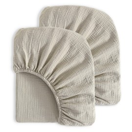 NTBAY 2 Pack Muslin Cotton Crib Sheets, Soft and Breathable Double Layer 28x52 Baby Crib Sheets for Standard Crib and Toddler Mattresses, Boys, Girls, Unisex, Khaki, 28x52 Inches