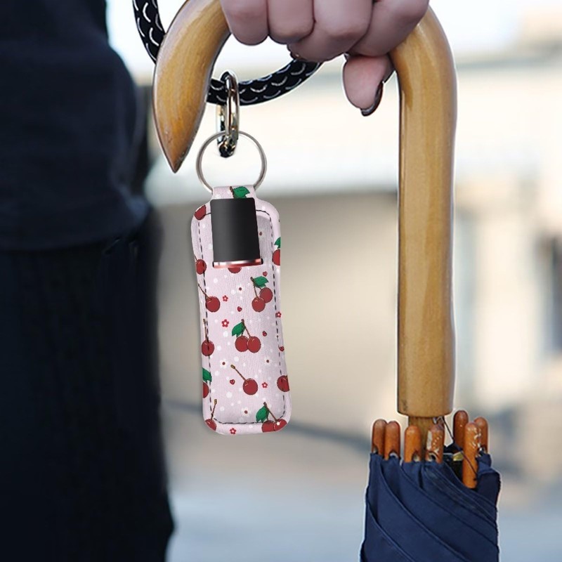 Baxinh Cherry Printed Chapstick Holder Keychain, Neoprene Chapstick Lip Balm