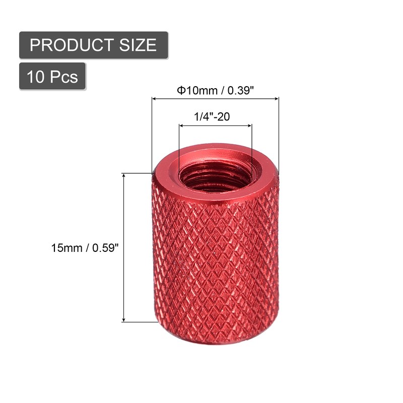 sourcing map 10Pcs Knurled Thumb Nut, 1/4"-20x15mm Hand Nut Pass