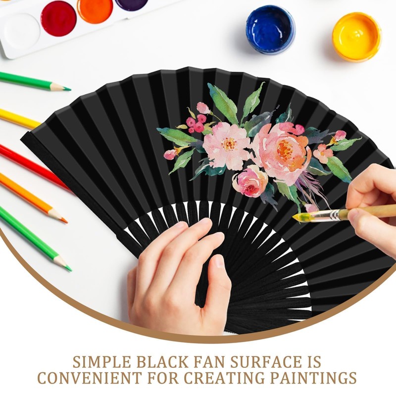 JOOTUEPO Black Folding Hand Fan, 2 Pack Black Silk Fabric