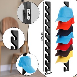 BBTO 3 Pack Wooden Hat Rack for Baseball Cap Wall Mount Hat Racks Vertical Baseball Cap Display Holder with 10 Hooks Organizer Wood Hanger for Door Entry Room Bedroom(Black)