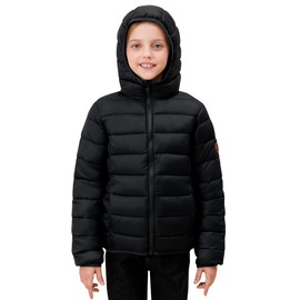 SOLOCOTE Kids Winter Puffer Jacket - Lightweight Packable Quilt Water-Resistant Hooded Jackets for Girls and Boys Black 14 Years