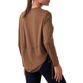 altiland Drawstring Side Ruched Long Sleeve Workout Shirts for Women, Buttery Soft Running Gym Athletic Yoga Tops Loose Fit (Cocoa Brown,M)