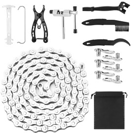 Bike Chain, 6/7/8 Speed Chain 116 Links (1/2x3/32"), Bicycle Chain Tool Includes Link Plier, Cleaning Brush, Cutter & Inspection Gauge, Bicycles Splitter Link Remover Chain Repairing Tool for Road Bik