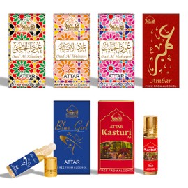 Dukhni Premiere Attar Oil Set Arabian perfume oils for men and women | 6 assorted scents x 6ml | Arabic oudh oil fragrances | Sampler Gift set, Halal & Vegan Islamic Scents