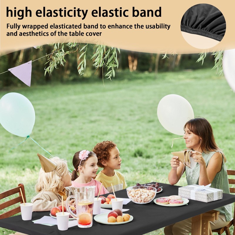 Roucerlin Rectangular Picnic Table Cover, Polyester Elastic Tablecloth for Folding
