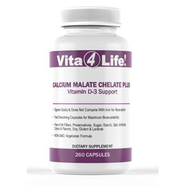Vita4Life!® Calcium Malate + D3 Fast-Dissolve Capsules, 1200 mg Bioavailable Calcium, 800 IU Vitamin D₃, Non-GMO, Gluten- & Dairy-Free (260 Count)