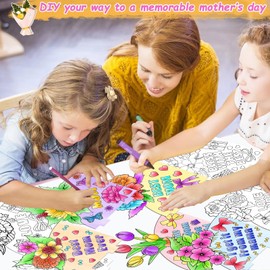 Qyeahkj 36PCS Color Your Own Mother's Day Bouquet Happy Mother's Day DIY Flower Card Paper Crafts Kit Bulk for Kid Best Mom Ever Coloring Flower Ornament Gifts for Mom Fun Home School Activities