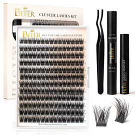 BEFER Lash Clusters Kit, 180 Pcs D Curl Eyelash Clusters 3D Fluffy Volume Individual Lashes Extensions 10-16MM Cluster Eyelash Wispy Cluster Lashes DIY At Home(Enigma,FD09,Kit)